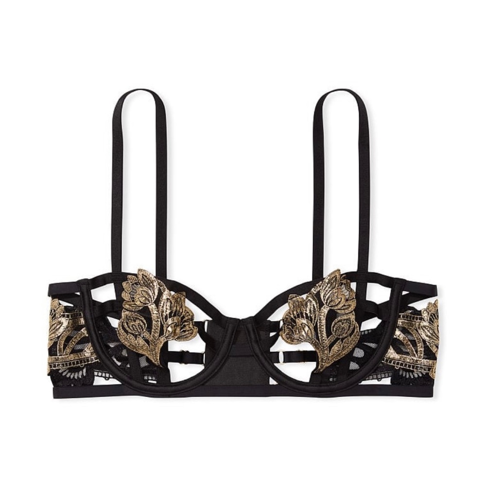 VS Very Sexy Band of Lover Black Strappy Floral Embroidered Bra - Picture 4 of 14